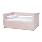 Baxton Studio Amaya Modern and Contemporary Light Pink Velvet Fabric Upholstered Full Size Daybed